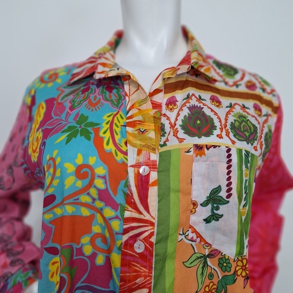 Sigrid Olsen Multicolor Boho Romantic Patchwork Inspired Floral Paisley Shirt S - Picture 2 of 14